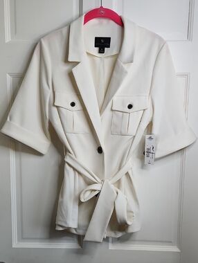 Worthington Cream Short-Sleeve Belted Blazer